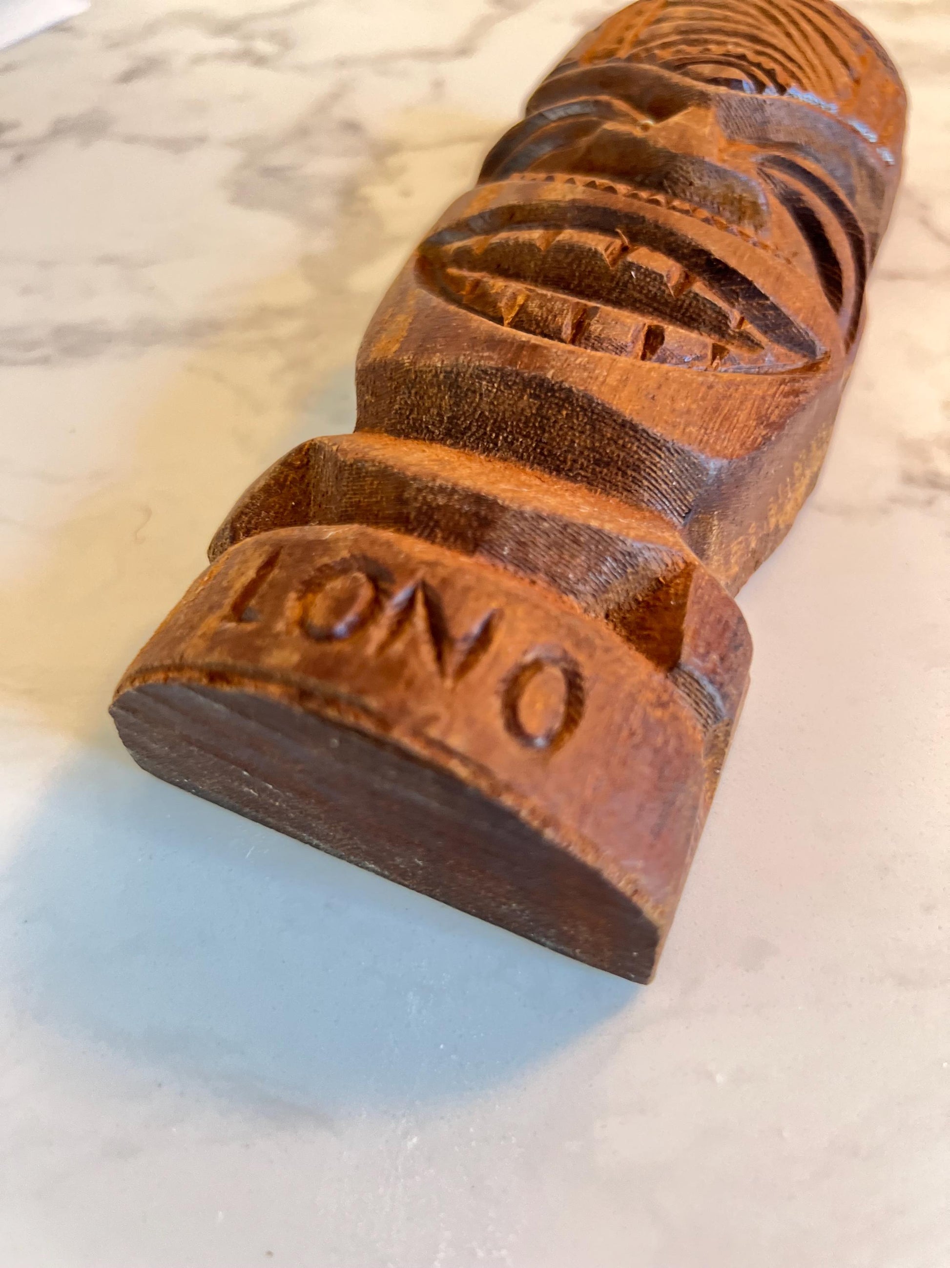 Vintage Carved Wooden Tiki Statue • LONO Hawaiian God Figure • Mid-Century Wood Decor