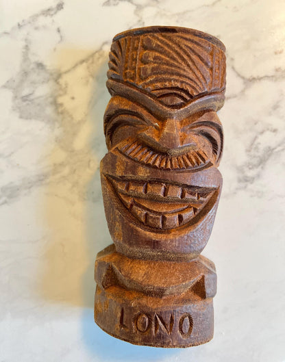 Vintage Carved Wooden Tiki Statue • LONO Hawaiian God Figure • Mid-Century Wood Decor