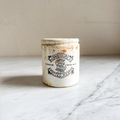 Vintage J. Sainsbury's potted meats ceramic advertising pot full front view
