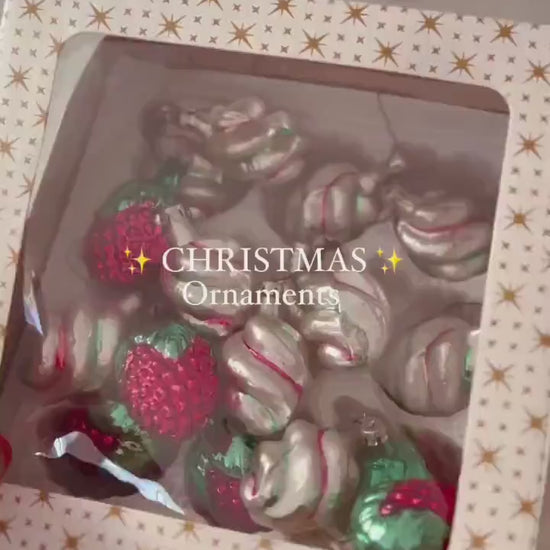 Vintage Polish Mercury Glass Christmas Ornaments: Strawberry & Candy Cane Baubles (Set of 5)