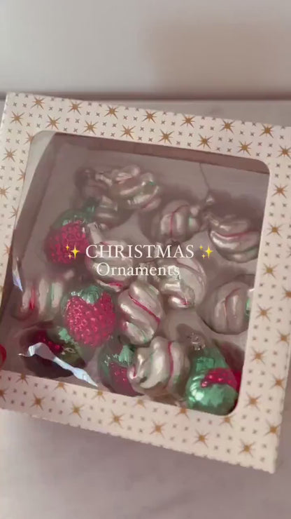 Vintage Polish Mercury Glass Christmas Ornaments: Strawberry & Candy Cane Baubles (Set of 5)