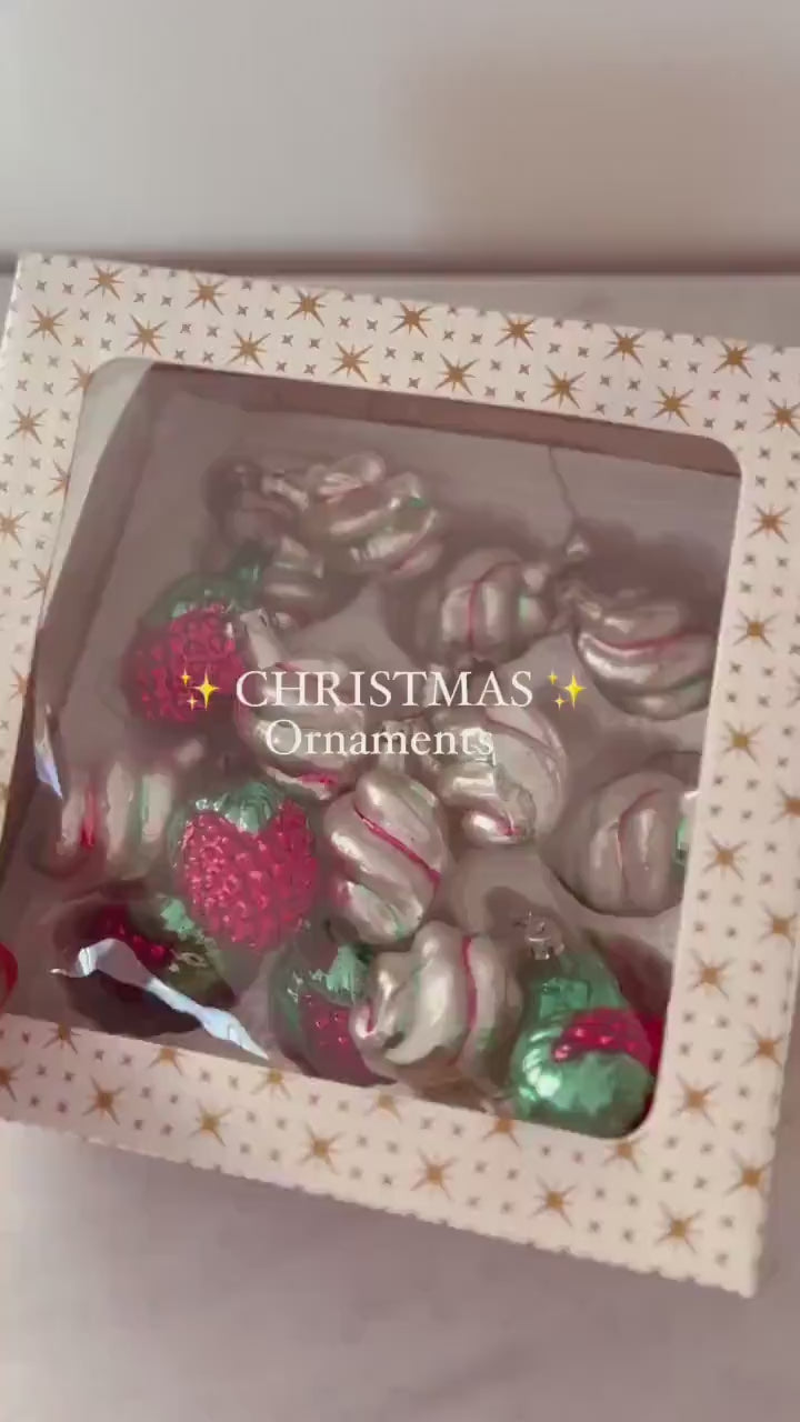 Vintage Polish Mercury Glass Christmas Ornaments: Strawberry & Candy Cane Baubles (Set of 5)