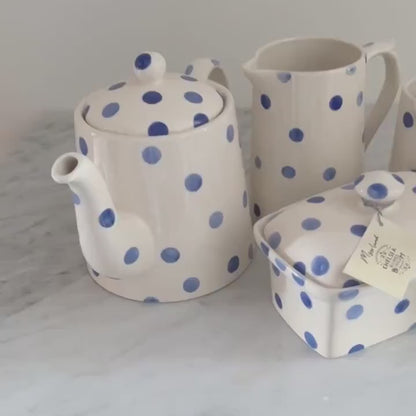 Vintage Moorland Blue Dot Tea Set: Staffordshire Pottery, England