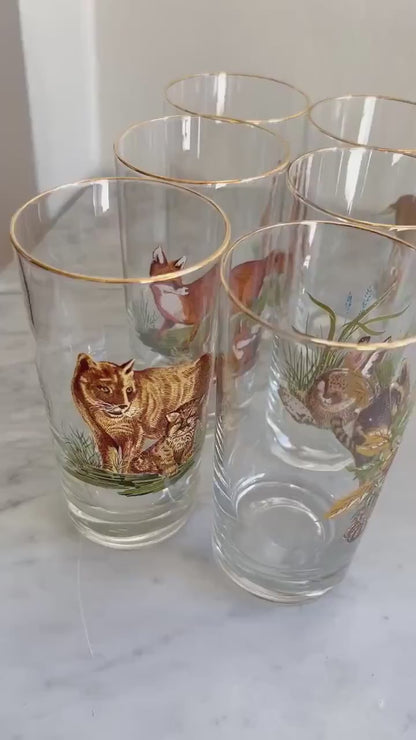 Mid Century Hunt Theme Cocktail Glasses Set with Pitcher by West Virgina Glass Co , Vintage Barware, Country Cabin Decor, Vintage Flicker