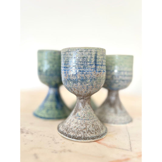 Four Vintage Ceramic Goblets, Chalice Wine Glasses, Mid Century Barware, Housewarming Gift, Wedding Gift, Gift for Him