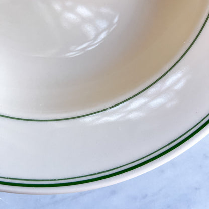 Homer Laughlin 10" Restaurantware Dinner Plate, White with Green Banded Stripes, Vintage Tableware, Retro Dinnerware