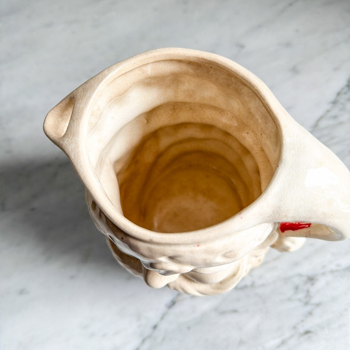 Interior view of vintage ceramic Santa pitcher
