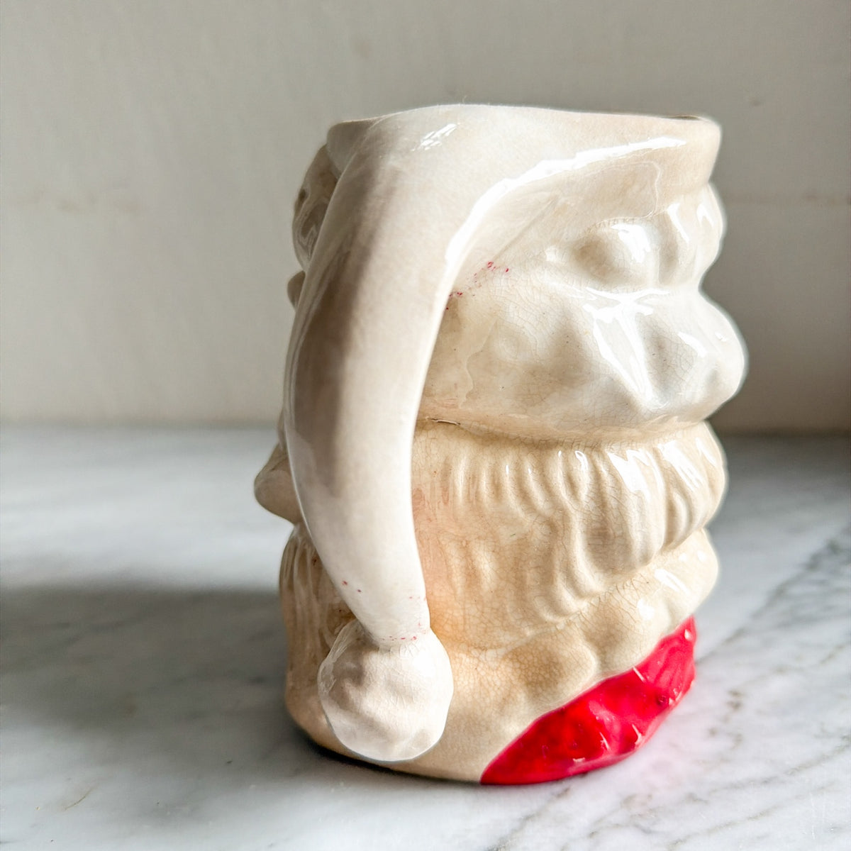 Vintage ceramic Santa pitcher side view