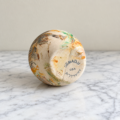 Edited underside view of vintage Nemadji Pottery vase showing Nemadji U.S.A. Pottery mark