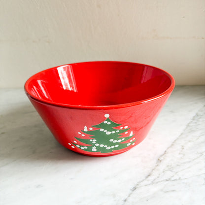 Vintage Waechtersbach red Christmas tree ceramic bowl angled view